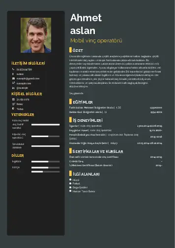 Vinç Operatörü Cv Örnekleri cv indir